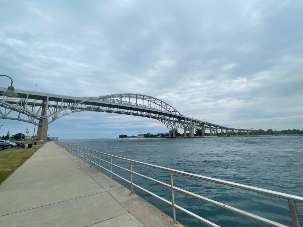 Photo of the Blue Water Bridge in Port Huron, MI, that links the US to Canada