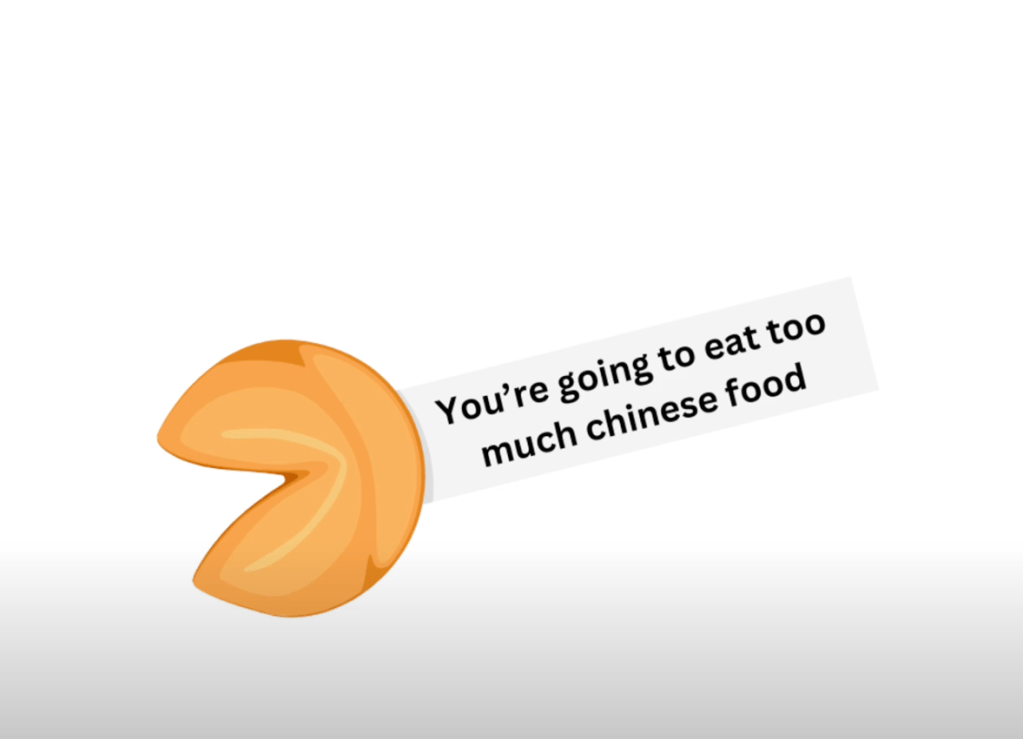 Fortune Cookie Graphic That Says "You're Going to Eat Too Much Chinese Food"