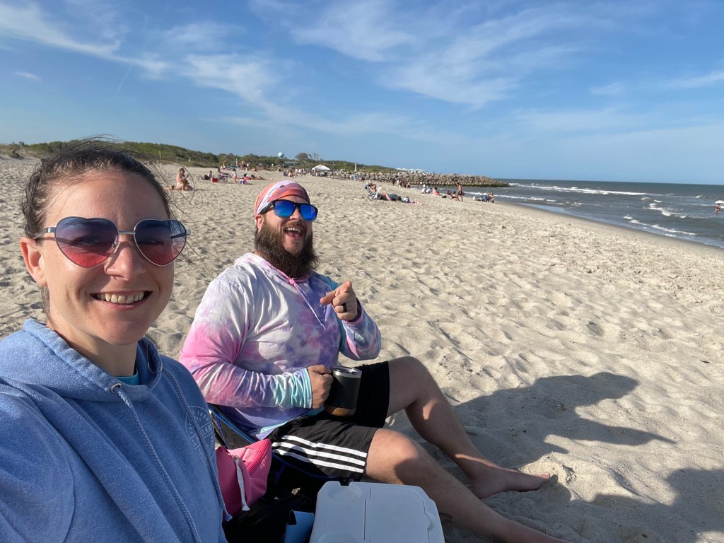 Luke and Naomi enjoying an evening at Fort Fisher Beach in April 2025