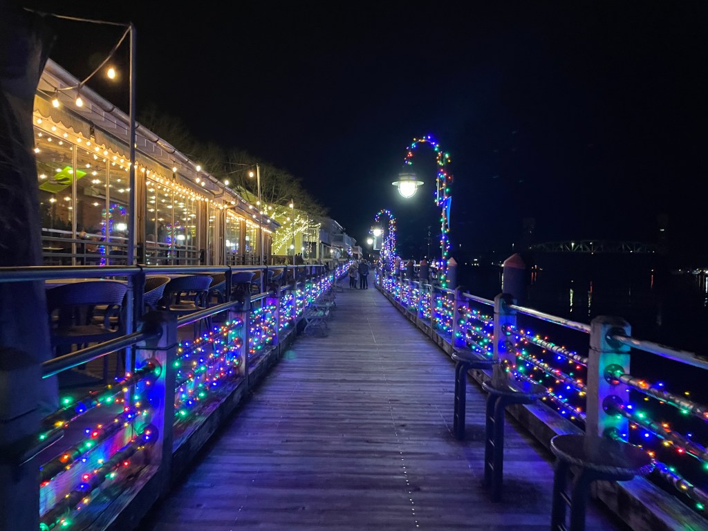 Christmas Lights Set Up on the Riverwalk in Downtown Wilmington 2024