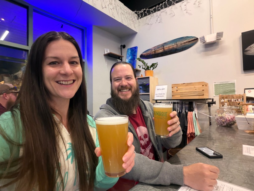 Luke and Naomi Enjoying a Beer a DrumTrout in Wilmington, North Carolina